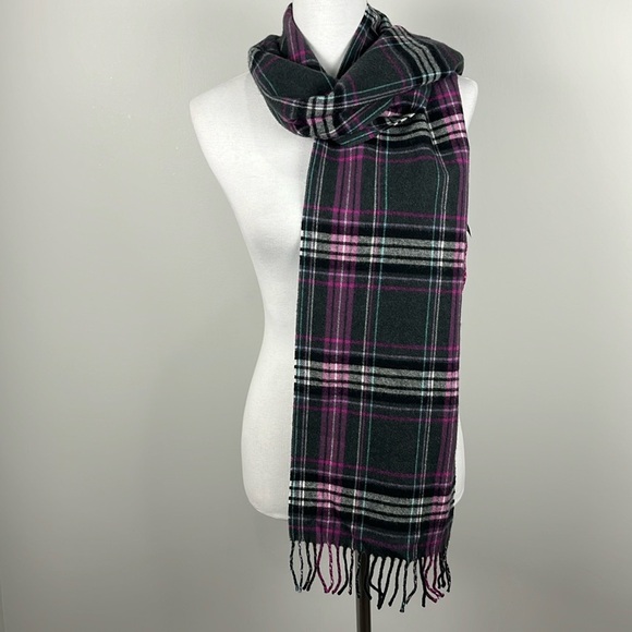 Coach Scarf Wool Cashmere Multi Color Plaid Tartan Fringed OS Classic Preppy - Picture 2 of 11